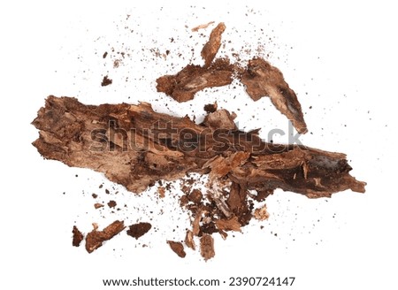 Rotten, old pieces of wood scattered, isolated on white, top view Royalty-Free Stock Photo #2390724147