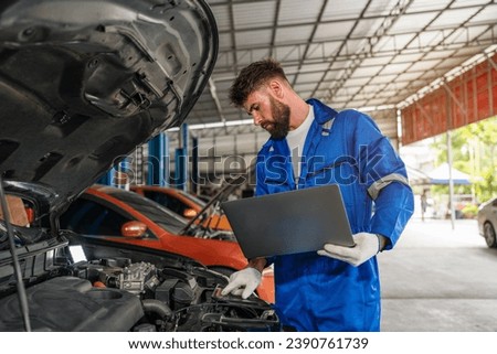 Auto mechanic are repair and maintenance auto engine is problems at car repair shop.
