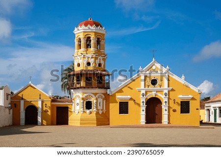 View to beautiful historic Church Santa Barbara (Iglesia de Santa Barbara) Santa Cruz de Mompox in s