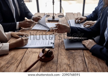 female lawyers working at the law firms. Judge gavel with scales of justice. Legal law, lawyer, advice and justice concept.	 Royalty-Free Stock Photo #2390768591