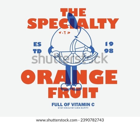 Retro poster illustration cartoon character of orange fruit Graphic Design for T shirt Street Wear and Urban Style