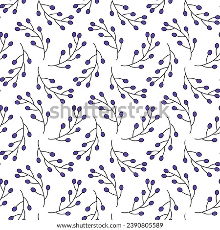 Seamless Pattern with violet branch and berries. Vector spring summer print for textile, fabric, apparel.