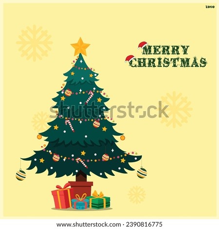 Vector illustration Marry Christmas Poster with Christmas Tree and Gifts template