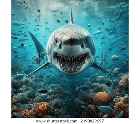 Dangerous shark in sea, nature is beautiful. Royalty-Free Stock Photo #2390829697