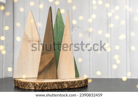 Alternative Christmas Tree. Easy Idea of Wooden Xmas Decoration. White Wood Wall. Handmade Nordic Decor. Boho Scandinavian Style Design. Unique DIY Minimal Ornament. Structural Origami. Zero Waste Fir