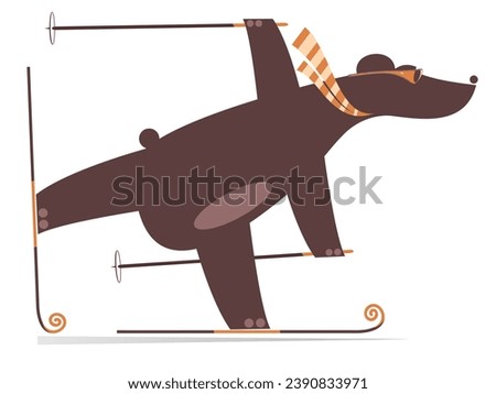 Cartoon skiing bear illustration.
Winter sport. Cartoon bear skiing. Isolated on white background
