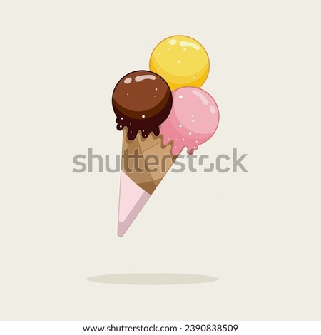 vector illustration ice cream with cute sprinkle , chocolate, strawberry and pineapple cream