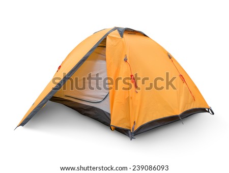 Yellow tourist tent isolated on a white backgrouynd Royalty-Free Stock Photo #239086093