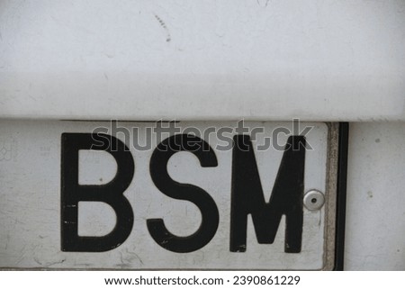 a Spanish number plate on a Spanish car with the letters 'BSM', Alicante Province, Costa Blanca, Spain