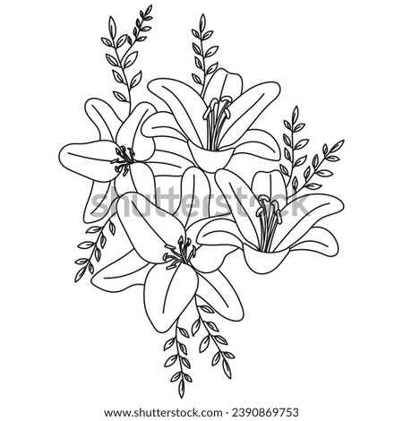 Flowers coloring book page. Coloring books page for adults or children. kids, floral arts, Flat Vector Illustration, with white background