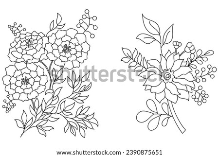 Flowers coloring book page. Coloring books page for adults or children. kids, floral arts, Flat Vector Illustration, with white background