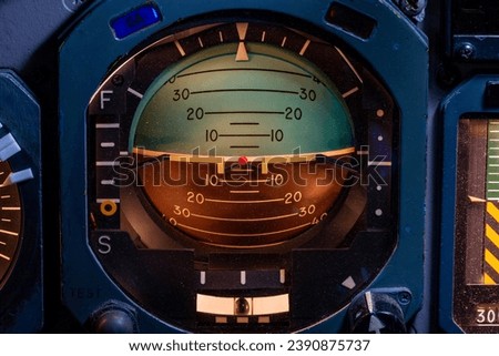 Artificial horizon in a classic jet airliner. Royalty-Free Stock Photo #2390875737