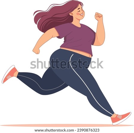 plump girl goes in for sports jogging Royalty-Free Stock Photo #2390876323