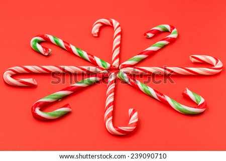Christmas Candy Cane on red background