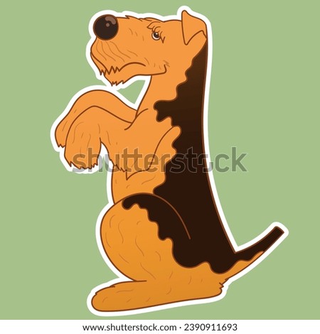 Sticker dog. Airedale. Funny sticker with a dog. Cartoon style. Set of stickers. Cartoon character for comics and postcards