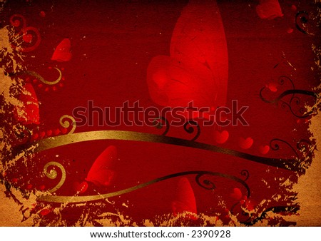 valentine design-  red hearts and butterflies