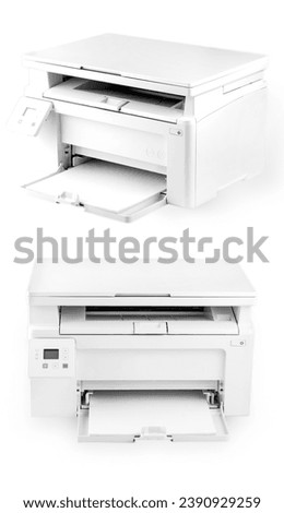The set of Modern white printers isolated on white background