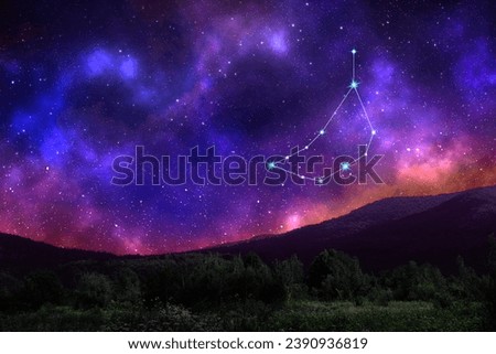 Capricornus (Capricorn) constellation in starry sky over mountain at night