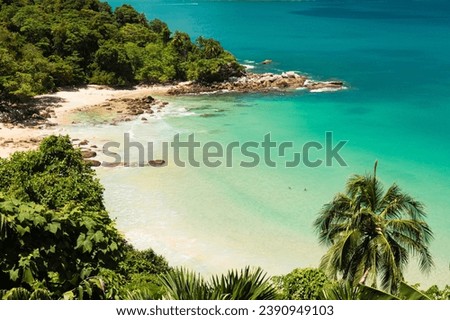 Laem Sing Viewpoint in Phuket Island, Thailand. One of the most beautiful and attractive place for tourist to stop over to take stunning photo Royalty-Free Stock Photo #2390949103