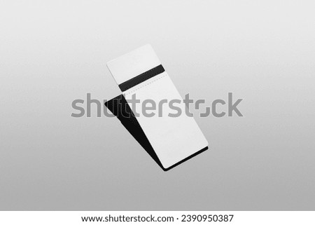 Invitation ticket mockup template, real photo, perforated blank ticket isolated on a white background to place your design. 