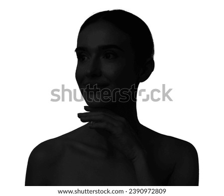Silhouette of one woman isolated on white Royalty-Free Stock Photo #2390972809