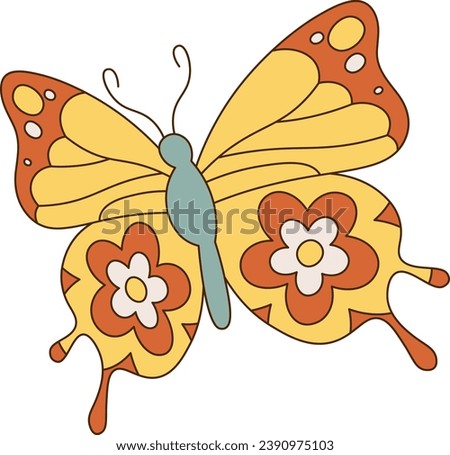 Butterfly Insect Groovy Vector Illustration