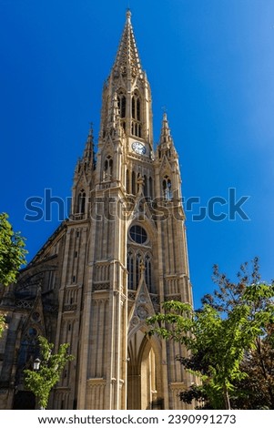 San Sebastian Cathedral (Cathedral of the Good Shepherd), religious Historicist Neo-Gothic building, endowed with a strong verticality. San Sebastian (Donostia), Gipuzkoa, Basque Country, Spain. Royalty-Free Stock Photo #2390991273