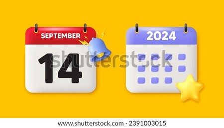 14th day of the month icon. Calendar date 3d icon. Event schedule date. Meeting appointment time. 14th day of September month. Calendar event reminder date. Vector