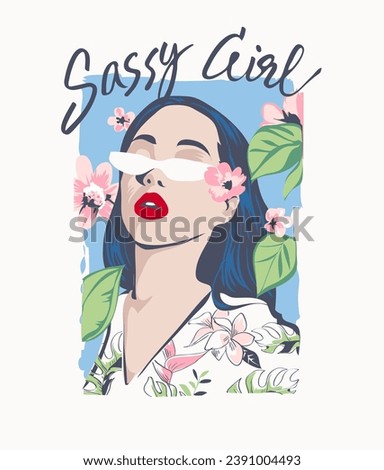 sassy girl calligraphy slogan with fashion style girl graphic vector illustration for fashion print Royalty-Free Stock Photo #2391004493