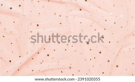 White fabric with glitter on pink background. Wedding, spring and summer, gentle background. Valentine, mother day, women day, holiday background