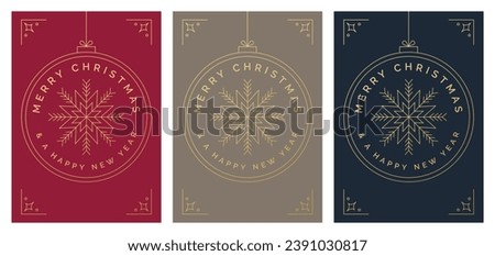 Christmas Card Vector Design Template. Set of Christmas Card Designs with Geometric Snowflake Decoration Illustration. Christmas Ball, Frame. Merry Christmas Happy New Year Greeting Card Concepts.