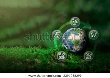 The idea of ​​a campaign to love the environment for a better world. and graphics about the sustainable use of natural resources in daily life and various industries. Royalty-Free Stock Photo #2391058299