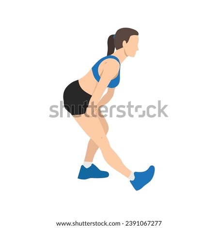 Woman doing standing hamstring stretch exercise. Flat vector illustration isolated on white background Royalty-Free Stock Photo #2391067277