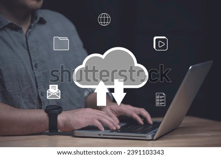 File transfer download or doc sharing and database digital cloud drive storage service on computer network technology analytics concepts