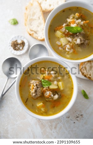 Homemade vegetable soup with turkey