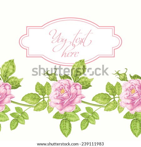 Floral card. Bouquet of roses, peonies. Invitation. Vector. Retro. Vintage style.