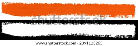 Orange line of paint texture isolated on white background with clipping mask (alpha channel) for quick isolation.