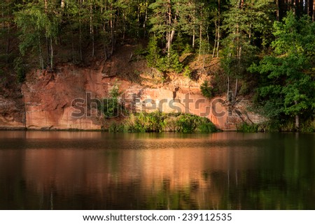 sandstone cliffs on the river shore in the Gaujas National Park, Latvia
