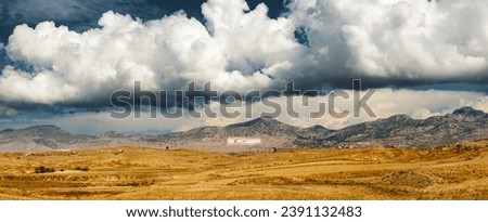 Giant Northern Cyprus flag (426 m wide) on the Besparmak Mountains |  Kyrenia Mountains, symbolizing the Turkish Republic of Northern Cyprus and the sovereignty of the Turkish Cypriots. Royalty-Free Stock Photo #2391132483