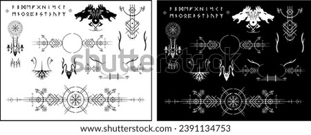 Vector set: Magical Viking runes, tattoos, symbols and ornaments Royalty-Free Stock Photo #2391134753