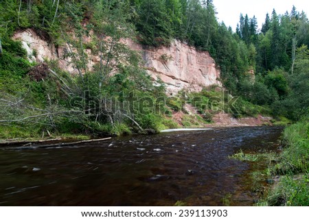 sandstone cliffs on the river shore in the Gaujas National Park, Latvia