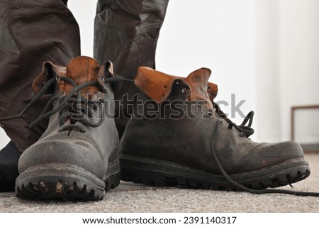 old hiking boots sport equipment Royalty-Free Stock Photo #2391140317