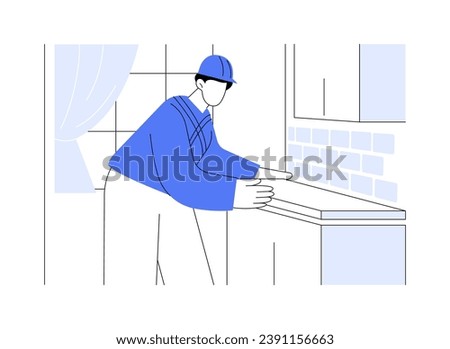 Countertop installation abstract concept vector illustration. Professional repairman assembling kitchen countertop, residential construction process, rough interior works abstract metaphor. Royalty-Free Stock Photo #2391156663