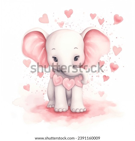 watercolor elephant love ballon heart