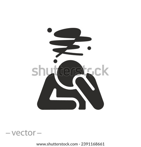 icon of human holding his head with his hand, man depressed, feeling sad, flat symbol on white background - vector illustration