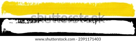 Yellow line of paint texture isolated on white background with clipping mask (alpha channel) for quick isolation.