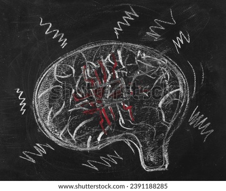 Icon brain chipping, hand draw on chalkboard, blackboard texture