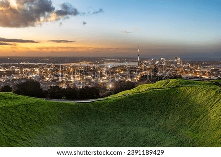 Night view of Auckland from Maungawhau Mt Eden, the green volcano near the CBD Royalty-Free Stock Photo #2391189429