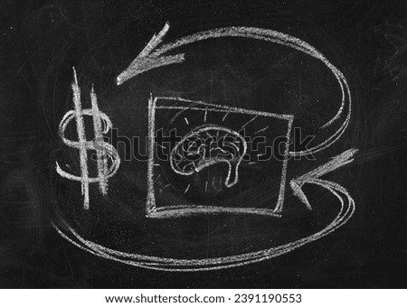 Icon knowledge is money, hand draw on chalkboard, blackboard texture