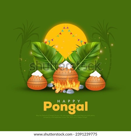 illustration of Happy Pongal Holiday Harvest Festival of Tamil Nadu. vector background design Royalty-Free Stock Photo #2391239775